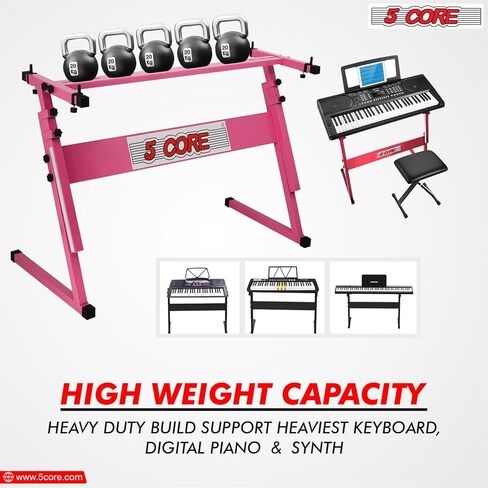 5Core Keyboard Stand z Style Piano Riser Adjustable Holder + Keyboard Stool Thick Padded Piano Bench (Pink) in Saudi Arabia