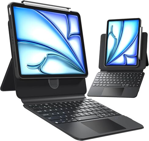 حالة لوحة المفاتيح اللاسلكية لـ iPad Pro12.9-in (1-4 Gen) و iPad Air 13-In. (M3/M2) ، 360 ° Dotting Folio Folio Case w/touchpad ، مفاتيح الإضاءة الخلفية ، حامل قلم رصاص ، لوحة مفاتيح على طراز الكمبيوتر المحمول ، أبيض in Kuwait