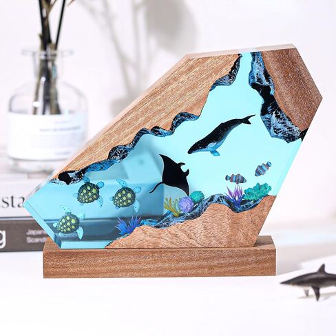 Humback Whale Resin Lamp,Handmade 3D Resin Ocean Statue Night Light with Wooden Base, Variable Lights,Coastal Decor for Home Office, Gifts for Birthday Holiday, Valentine's Day or Kids (6"x4") in Saudi Arabia