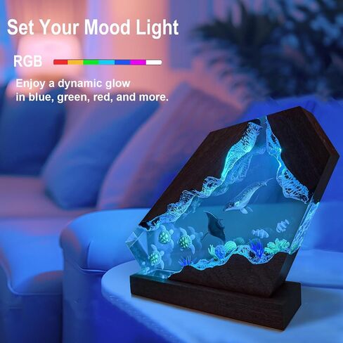 Humback Whale Resin Lamp,Handmade 3D Resin Ocean Statue Night Light with Wooden Base, Variable Lights,Coastal Decor for Home Office, Gifts for Birthday Holiday, Valentine's Day or Kids (6"x4") in Saudi Arabia