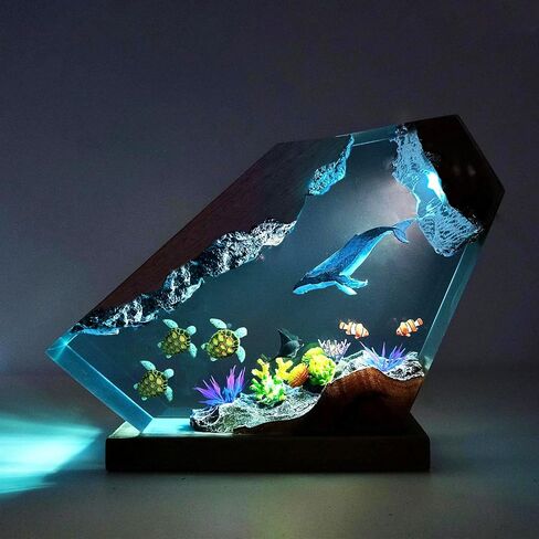 Humback Whale Resin Lamp,Handmade 3D Resin Ocean Statue Night Light with Wooden Base, Variable Lights,Coastal Decor for Home Office, Gifts for Birthday Holiday, Valentine's Day or Kids (6"x4") in Saudi Arabia
