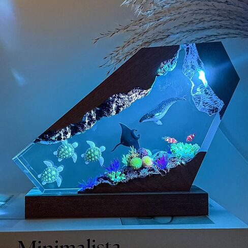 Humback Whale Resin Lamp,Handmade 3D Resin Ocean Statue Night Light with Wooden Base, Variable Lights,Coastal Decor for Home Office, Gifts for Birthday Holiday, Valentine's Day or Kids (6"x4") in Saudi Arabia