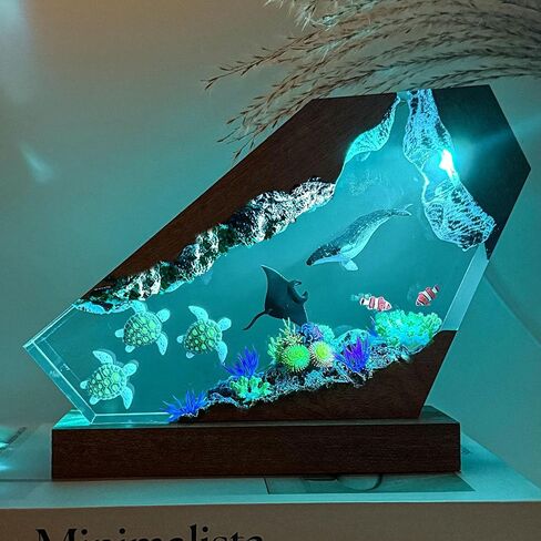 Humback Whale Resin Lamp,Handmade 3D Resin Ocean Statue Night Light with Wooden Base, Variable Lights,Coastal Decor for Home Office, Gifts for Birthday Holiday, Valentine's Day or Kids (6"x4") in Saudi Arabia