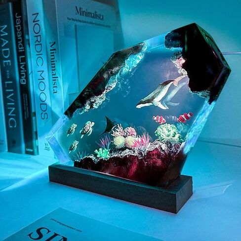 Humback Whale Resin Lamp,Handmade 3D Resin Ocean Statue Night Light with Wooden Base, Variable Lights,Coastal Decor for Home Office, Gifts for Birthday Holiday, Valentine's Day or Kids (6"x4") in Saudi Arabia