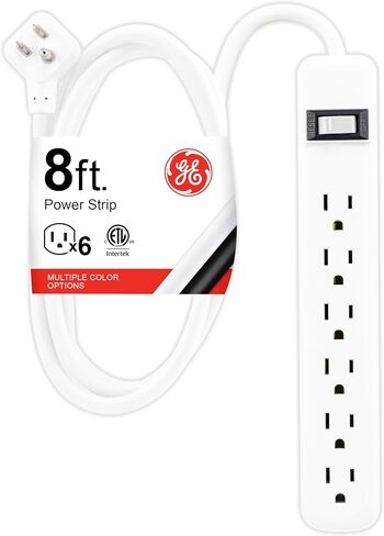 GE 6-Outlet Power Strip with USB, 1 USB-A & 1 USB-C Port, 4ft Braided Extension Cord, Circuit Breaker, Wall Mountable, ETL Certified, White, 85706 in Saudi Arabia