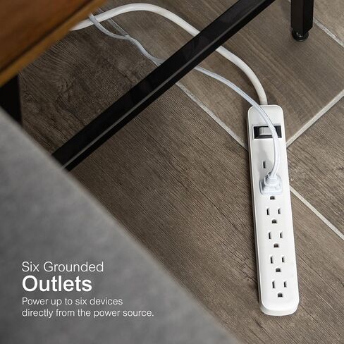 GE 6-Outlet Power Strip with USB, 1 USB-A & 1 USB-C Port, 4ft Braided Extension Cord, Circuit Breaker, Wall Mountable, ETL Certified, White, 85706 in Saudi Arabia