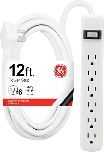 GE 6-Outlet Power Strip with USB, 1 USB-A & 1 USB-C Port, 4ft Braided Extension Cord, Circuit Breaker, Wall Mountable, ETL Certified, White, 85706 in Saudi Arabia