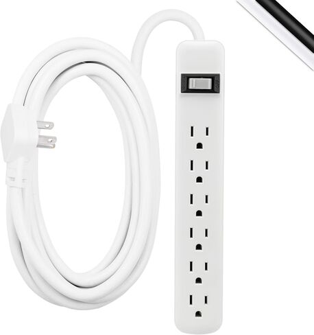 GE 6-Outlet Power Strip with USB, 1 USB-A & 1 USB-C Port, 4ft Braided Extension Cord, Circuit Breaker, Wall Mountable, ETL Certified, White, 85706 in Saudi Arabia