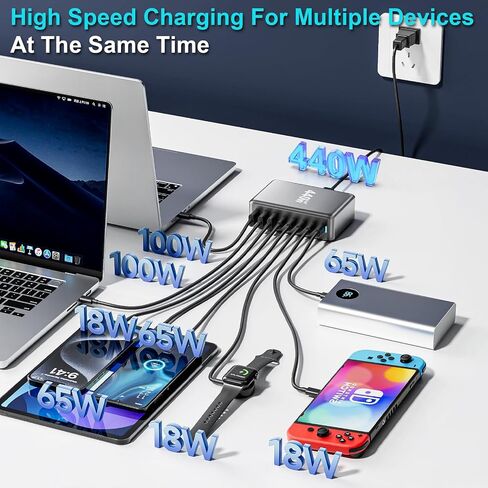 500W USB C Charger Block, Multi-port Fast USB Charging Station Dual PD 100W GaN Ⅲ Charging Station For Multiple Devices, Laptop Charger Adapter Compatible with MacBook, DELL, iPad, iPhone, Samsung etc in Kuwait