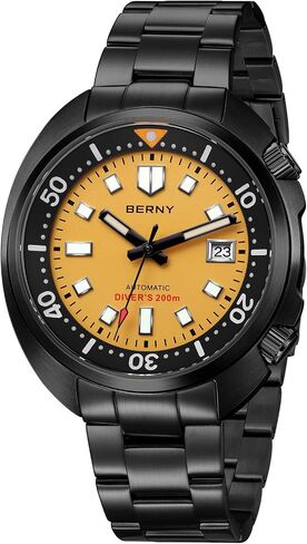 BERNY Automatic Watch for Men 200M Waterproof Dive Watch Men's Analog Mechanical Wristwatch with Super Luminous Full Stainless Steel, AR Coating Sapphire Crystal Date Calender Fashion Birthday Present in Saudi Arabia