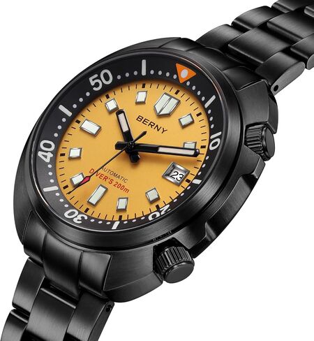 BERNY Automatic Watch for Men 200M Waterproof Dive Watch Men's Analog Mechanical Wristwatch with Super Luminous Full Stainless Steel, AR Coating Sapphire Crystal Date Calender Fashion Birthday Present in Saudi Arabia