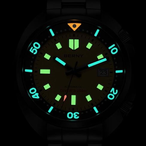BERNY Automatic Watch for Men 200M Waterproof Dive Watch Men's Analog Mechanical Wristwatch with Super Luminous Full Stainless Steel, AR Coating Sapphire Crystal Date Calender Fashion Birthday Present in Saudi Arabia