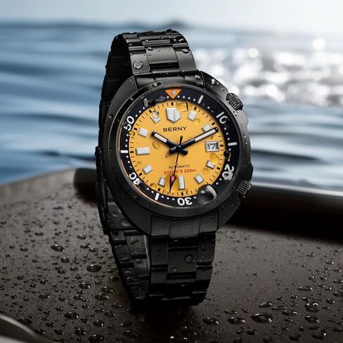 BERNY Automatic Watch for Men 200M Waterproof Dive Watch Men's Analog Mechanical Wristwatch with Super Luminous Full Stainless Steel, AR Coating Sapphire Crystal Date Calender Fashion Birthday Present in Saudi Arabia