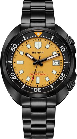BERNY Automatic Watch for Men 200M Waterproof Dive Watch Men's Analog Mechanical Wristwatch with Super Luminous Full Stainless Steel, AR Coating Sapphire Crystal Date Calender Fashion Birthday Present in Saudi Arabia