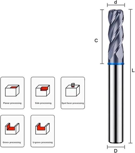 طلاء حلقة اللون Tungsten الصلب كربيد 4f endmills جولة القطع الأنف للأدوات الميكانيكية CNC TGB-HRC65 (8R1.0X35CX8DX100L) in Kuwait