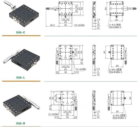 X AXIS 90X90MM MANUAL LINEAR STAGES TUNING SLICING TABLE X90-L X90-C X90-R Cross Rail LX90-L LX90-C LX (X90-L) in Kuwait