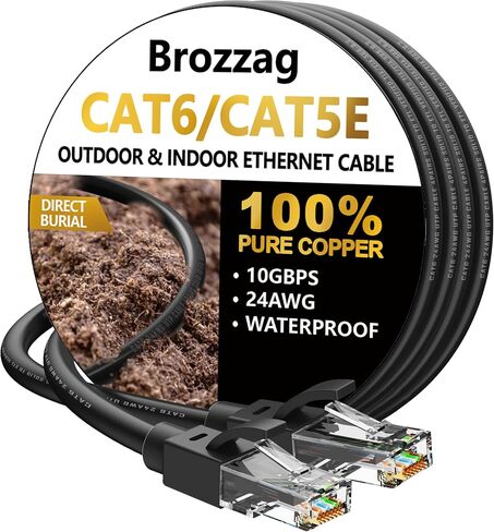Ethernet Cable 6ft-10pack Cat5E/Cat6, 24AWG Pure Copper Direct Burial, 10Gbps 550MHz RJ45 Patch LAN Cord Waterproof UV-Resistant, Outdoor&Indoor, Internet Cable for Router, Modem, PC, Streaming -Black in Saudi Arabia