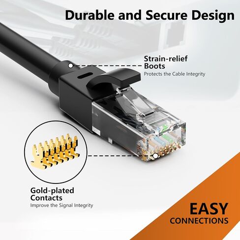 Ethernet Cable 6ft-10pack Cat5E/Cat6, 24AWG Pure Copper Direct Burial, 10Gbps 550MHz RJ45 Patch LAN Cord Waterproof UV-Resistant, Outdoor&Indoor, Internet Cable for Router, Modem, PC, Streaming -Black in Saudi Arabia