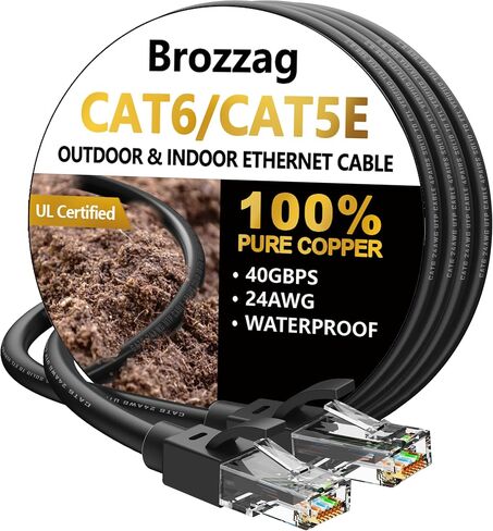 Ethernet Cable 6ft-10pack Cat5E/Cat6, 24AWG Pure Copper Direct Burial, 10Gbps 550MHz RJ45 Patch LAN Cord Waterproof UV-Resistant, Outdoor&Indoor, Internet Cable for Router, Modem, PC, Streaming -Black in Saudi Arabia