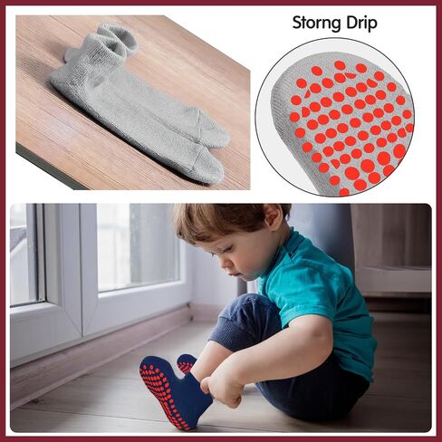 Geyoga 12 Pairs Kids Non Slip Socks Ankle Grip Anti Skid Socks for Boys Toddlers Girls (Multicolor,5-11 Years) in Saudi Arabia