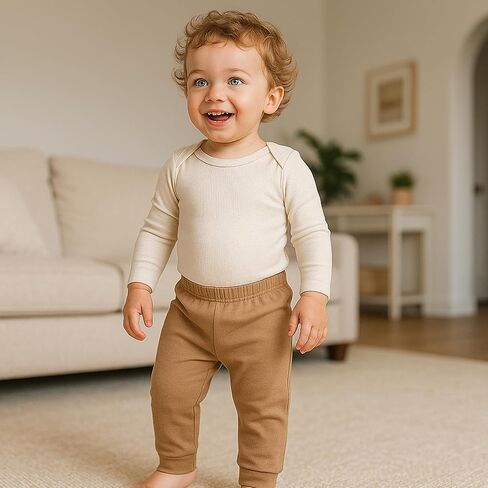 SOBOWO Solid Baby Sweatpants, Unisex Baby Toddler Cotton Crawling Pants for Newborn Boys Girls 0-24 Months in Kuwait