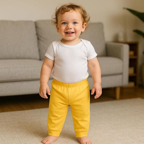 SOBOWO Solid Baby Sweatpants, Unisex Baby Toddler Cotton Crawling Pants for Newborn Boys Girls 0-24 Months in Kuwait
