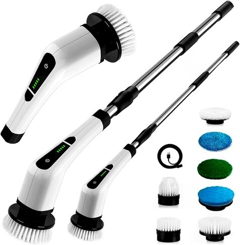 جهاز تنظيف كهربائي تدور ، وفرشاة تنظيف اللاسلكي برقش مع 8 رؤوس فرشاة قابلة للاستبدال ومقبض تمديد قابل للتعديل ، وفرشاة تنظيف الطاقة للبلاط الأرضي ، وحمام الدش ، والزجاج ، والسيارة in Kuwait