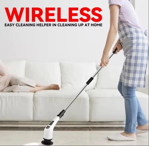 جهاز تنظيف كهربائي تدور ، وفرشاة تنظيف اللاسلكي برقش مع 8 رؤوس فرشاة قابلة للاستبدال ومقبض تمديد قابل للتعديل ، وفرشاة تنظيف الطاقة للبلاط الأرضي ، وحمام الدش ، والزجاج ، والسيارة in Kuwait
