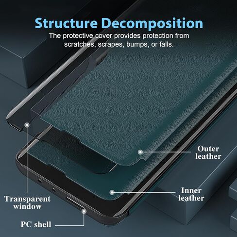 S21 Ultra Flip Case for Samsung Galaxy S21 Ultra 5G Case, Clear View Slim Fit Leather Cover for Samsung S21 Ultra Phone Case with Kickstand Rugged Heavy Duty Shockproof Bumper Shell, 6.8 Inch (Black) in Saudi Arabia