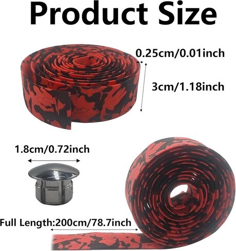 2 Rolls Camouflage EVA Road Bike Handlebar Tape with Bar Plugs, Comfortable Grip Cycling Handle Wraps for Road, Mountain, BMX Bikes(Black & Red) in Saudi Arabia