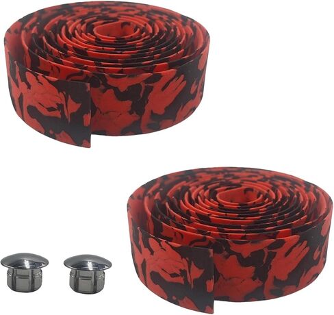 2 Rolls Camouflage EVA Road Bike Handlebar Tape with Bar Plugs, Comfortable Grip Cycling Handle Wraps for Road, Mountain, BMX Bikes(Black & Red) in Saudi Arabia