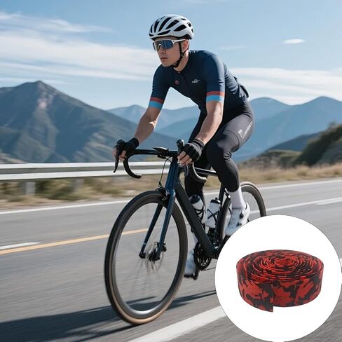 2 Rolls Camouflage EVA Road Bike Handlebar Tape with Bar Plugs, Comfortable Grip Cycling Handle Wraps for Road, Mountain, BMX Bikes(Black & Red) in Saudi Arabia