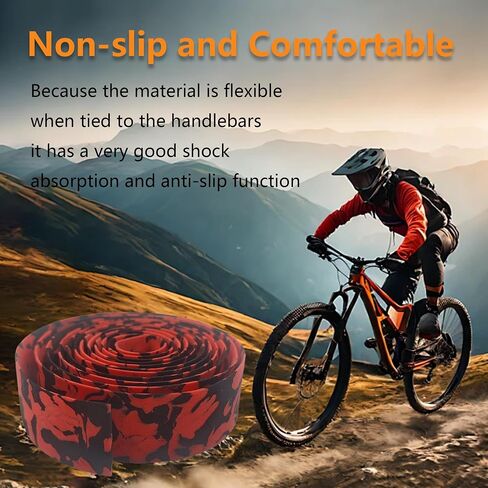2 Rolls Camouflage EVA Road Bike Handlebar Tape with Bar Plugs, Comfortable Grip Cycling Handle Wraps for Road, Mountain, BMX Bikes(Black & Red) in Saudi Arabia