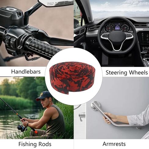 2 Rolls Camouflage EVA Road Bike Handlebar Tape with Bar Plugs, Comfortable Grip Cycling Handle Wraps for Road, Mountain, BMX Bikes(Black & Red) in Saudi Arabia