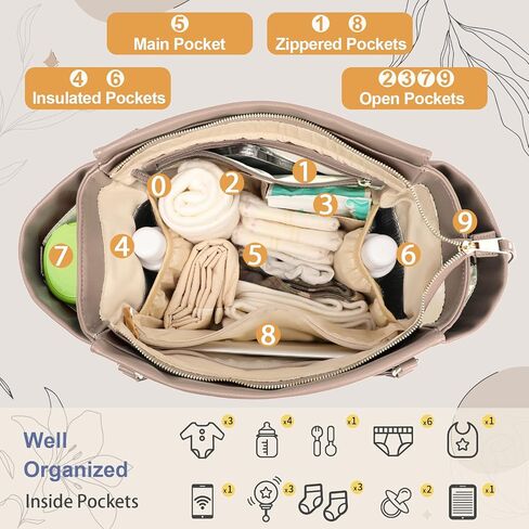 miss fong Diaper Bag Tote Diaper Bags Convertible Mommy Bag Hospital Bag | 12 Pockets Pañaleras Para Bebe with Changing Pad Large Capacity Diaper Tote Stroller Straps & Insulated Pockets for Mom & Dad in Kuwait
