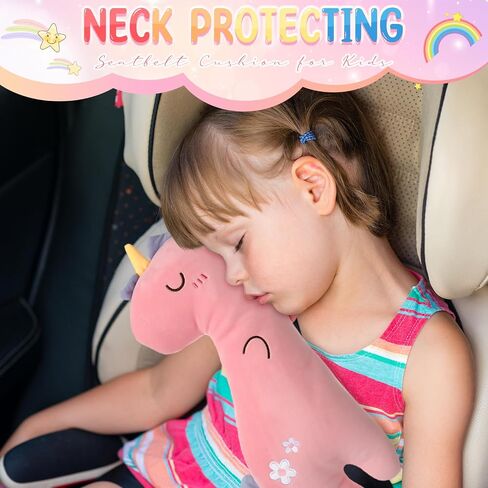 Lenwen 2 Pcs Car Seatbelt Pillow for Kids Unicorn Seat Belt Cushion for Girls Soft Car Seat Belt Cover Toddler Travel Sleep Seat Strap Pad Neck Head Support for Children Baby Boys Girls (Violet) in Kuwait