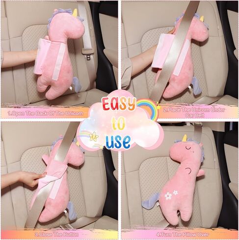 Lenwen 2 Pcs Car Seatbelt Pillow for Kids Unicorn Seat Belt Cushion for Girls Soft Car Seat Belt Cover Toddler Travel Sleep Seat Strap Pad Neck Head Support for Children Baby Boys Girls (Violet) in Kuwait
