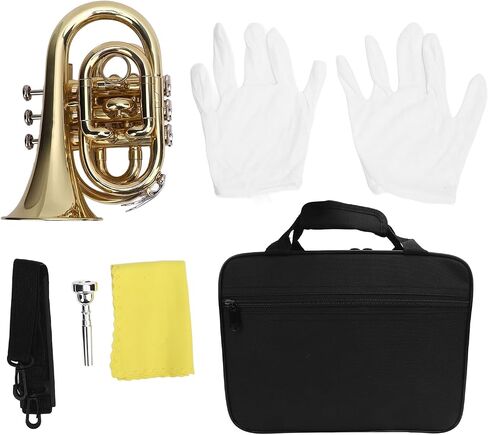BRASS POCKET TRUMPET KIT BRIGHT TONES FOR BEGINNERS AND STUDENTS GOLDEN in Saudi Arabia