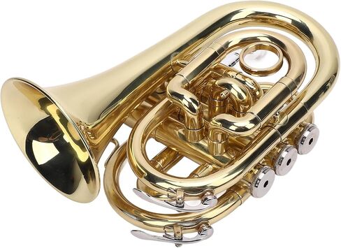 BRASS POCKET TRUMPET KIT BRIGHT TONES FOR BEGINNERS AND STUDENTS GOLDEN in Saudi Arabia