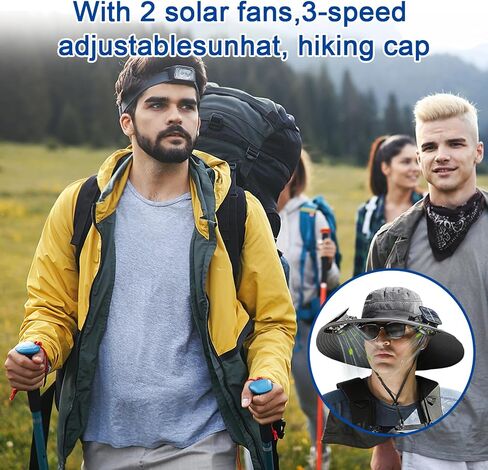 Solar Fan Hat, Wide Brim Solar Fan Outdoor Fishing Hat with 2 Fans Solar Power, Waterproof Outdoor Hiking Camping Fishing Hat Gray in Kuwait