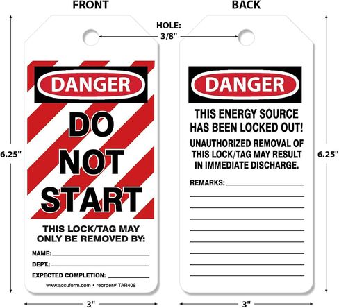 AccuformNMC 100 علامات القفل عن طريق اللولب ، لا تبدأ الخطر ، حيث صنعنا العلامات المتوافقة مع OSHA ، PF-cardstock المقاومة للماء ، والدموع ، 6.25 "x3" ، TAR408 in Kuwait
