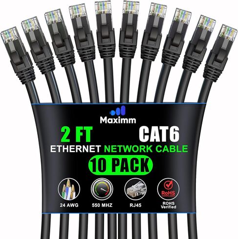 Maximm Cat 6 Ethernet Cable 1.5 ft (10-Pack) - High-Speed LAN Cable, Internet Cable, Patch Cable, and Network Cable - UTP, 10Gbps, 550MHz Ethernet Cord - Purple in Saudi Arabia