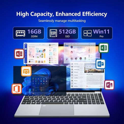 15.6 inch Gaming Laptop 2025, Laptop Computer with N95 Quad-Core up to 3.4GHz, 16GB DDR4 1TB SSD, Backlit Keyboard, Fingerprint Unlock, FHD 1920 * 1080, WiFi5, BT4.2, Win 11 Pro(Silver) in Saudi Arabia