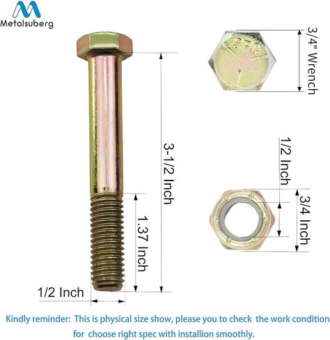 براغي القص من الدرجة الثانية 1/2 "× 3-1/2" للقاطع الدوار ، علبة تروس الجرار ، عن طريق جلفنة الألوان مع مجموعة صامدة قفل النايلون ، بواسطة Metalsuberg. (حزمة 5pcs) in Kuwait