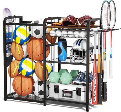 Garage Sports Equipment Organizer, Ball Storage for Gear and Toys, Large Capacity, Sports Organizer for Garage with Hooks and Baskets, for golf, Football, Soccer Ball, Bat in Saudi Arabia