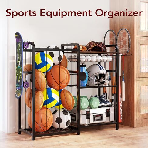 Garage Sports Equipment Organizer, Ball Storage for Gear and Toys, Large Capacity, Sports Organizer for Garage with Hooks and Baskets, for golf, Football, Soccer Ball, Bat in Saudi Arabia