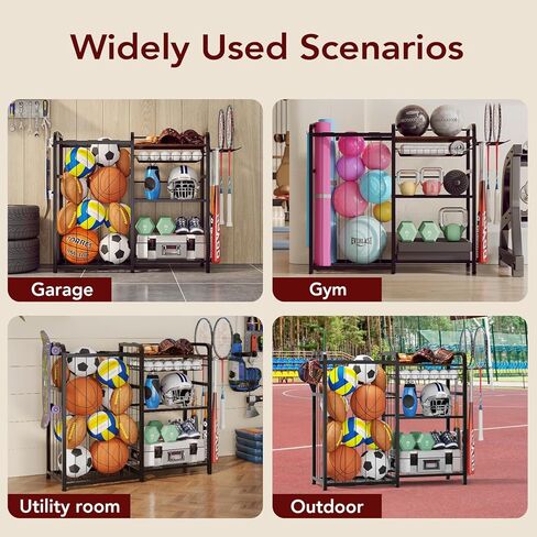Garage Sports Equipment Organizer, Ball Storage for Gear and Toys, Large Capacity, Sports Organizer for Garage with Hooks and Baskets, for golf, Football, Soccer Ball, Bat in Saudi Arabia