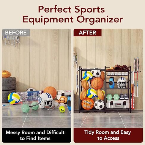 Garage Sports Equipment Organizer, Ball Storage for Gear and Toys, Large Capacity, Sports Organizer for Garage with Hooks and Baskets, for golf, Football, Soccer Ball, Bat in Saudi Arabia