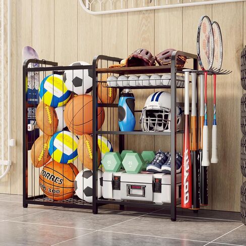Garage Sports Equipment Organizer, Ball Storage for Gear and Toys, Large Capacity, Sports Organizer for Garage with Hooks and Baskets, for golf, Football, Soccer Ball, Bat in Saudi Arabia