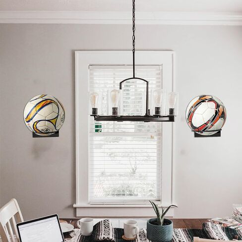 GENMOUS Set of 3 Wooden Basketball Holder, Wall Mounted Basketball Display for Men Boys Room Decor, Metal Ball Rack Stand for Football Volleyball Soccer Storage, Sports Decor for Home Bedroom (Wood) in Kuwait